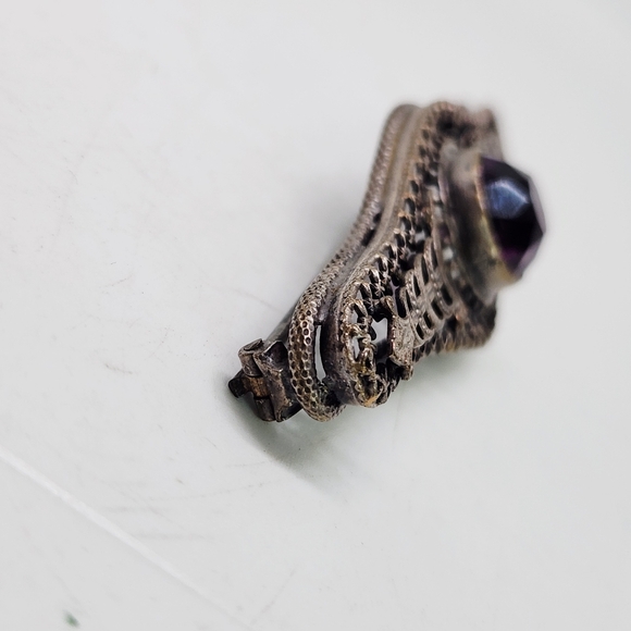 Antique Victorian Edwardian Moon Phase Celestial Filigree Brooch Amethyst C Clas - Picture 5 of 9